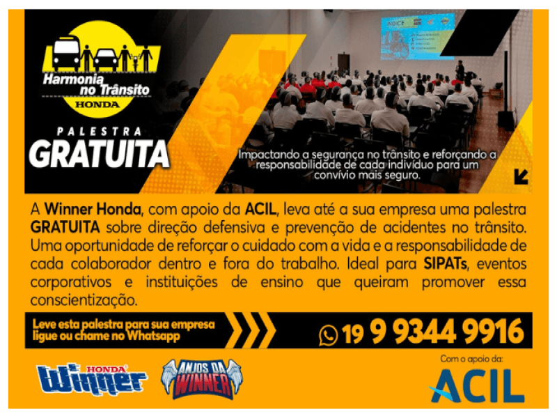 Winner Honda oferece palestra gratuita sobre trânsito
