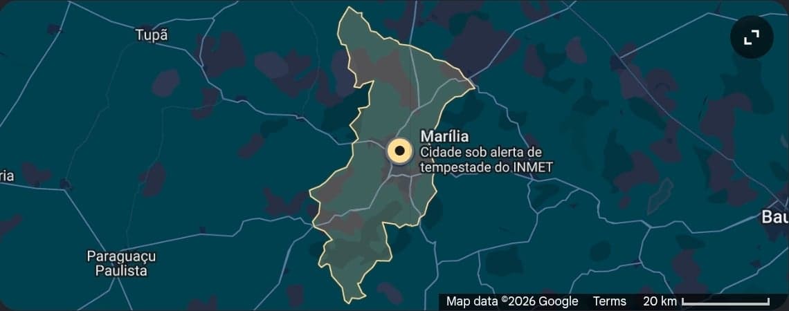 INMET emite alerta de tempestade e granizo em Marília