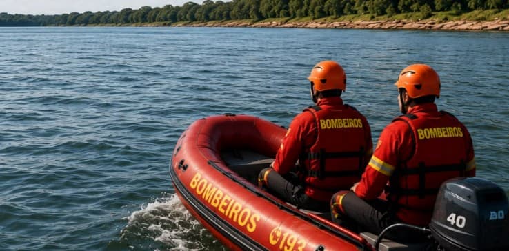 Família resgatada após barco afundar no Rio Paraná