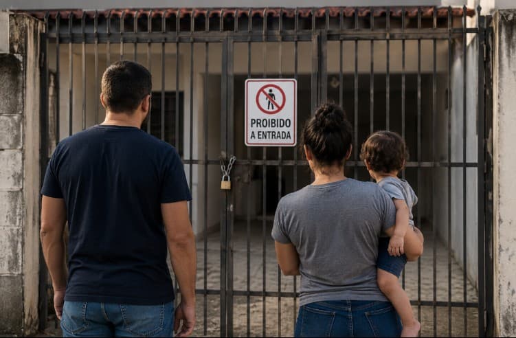Família impedida de entrar em casa por atraso de aluguel