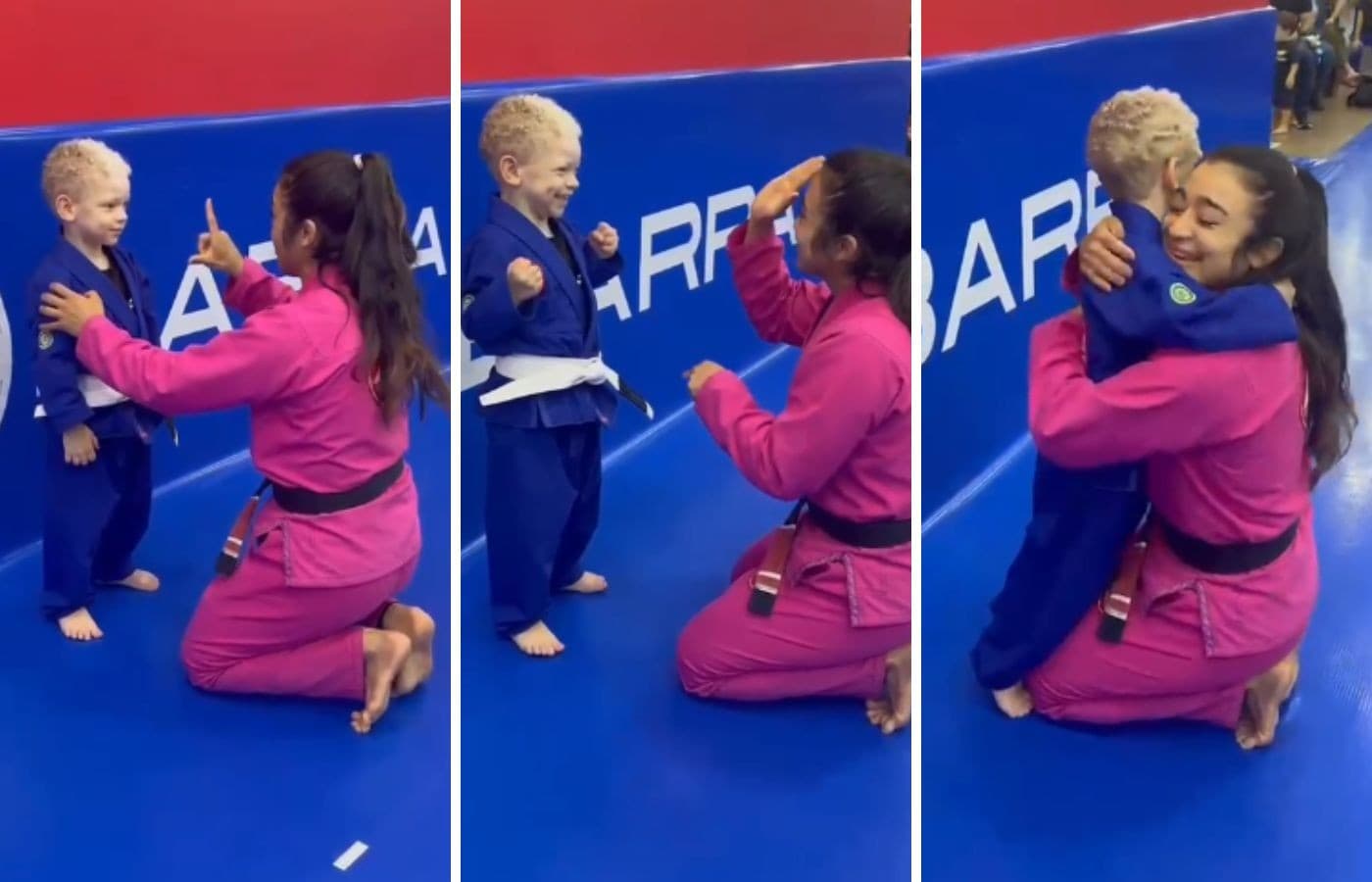 Professora aprende Libras para aluno surdo de jiu-jitsu