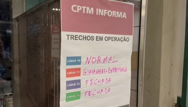 Greve paralisa três linhas da CPTM em São Paulo