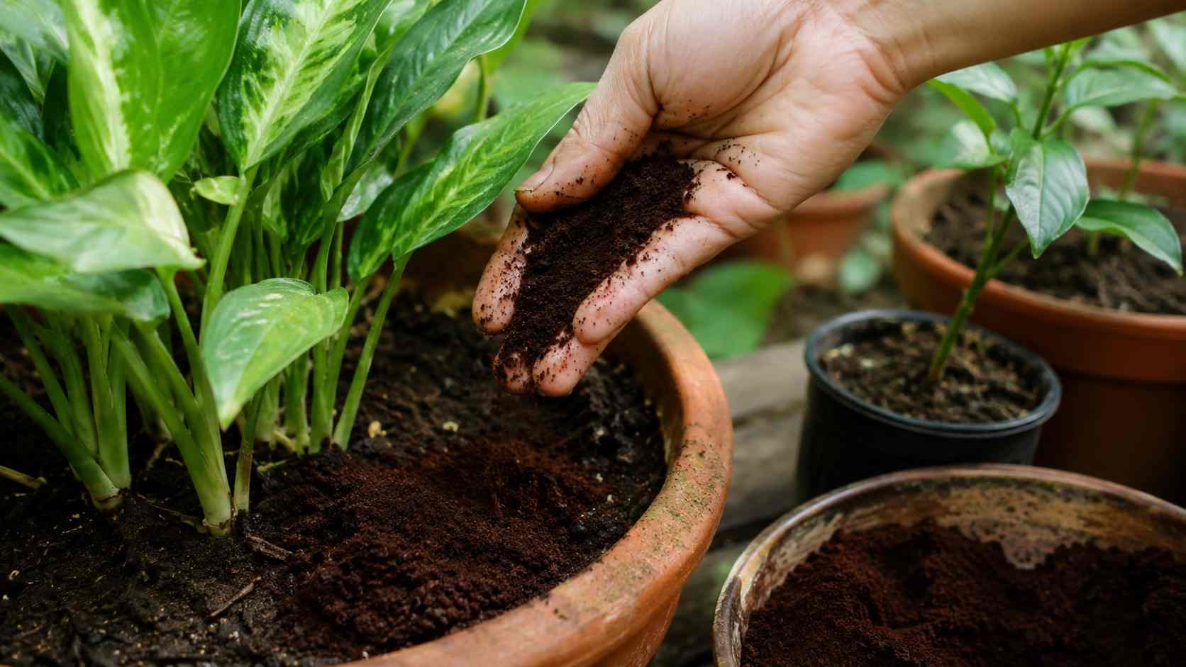Borra de café pode beneficiar plantas no jardim